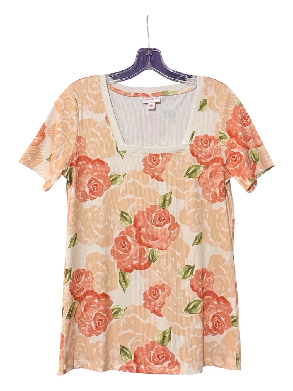 🔵 LuLaRoe Peach Rose Floral Square-Neck Short Sleeve Top